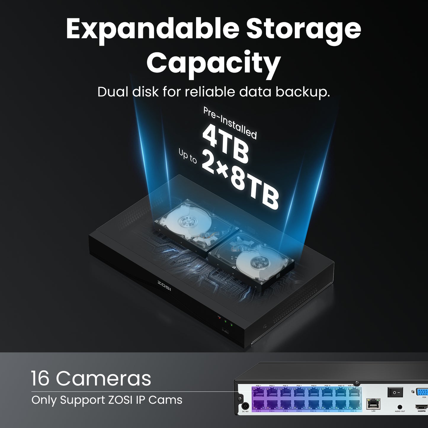 C186A 4K 32-Camera Capable PoE Security System with True Color Night + 4TB Hard Drive