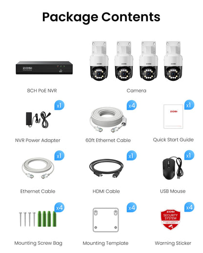 C296B 4K PTZ Security System + Up to 8 Cameras + 2TB / 4TB Hard Drive Zosi