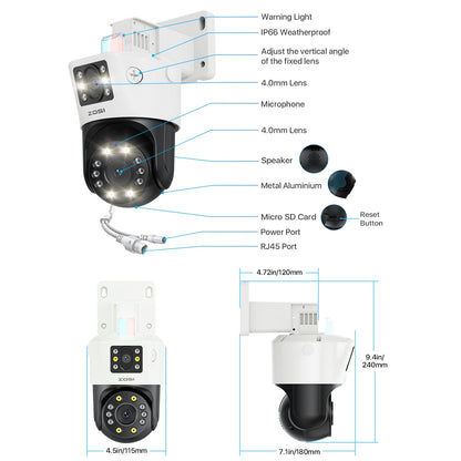 C225/C298 4K Dual Lens Security Camera System(32CH Expandable) + 4TB Hard Drive Zosi