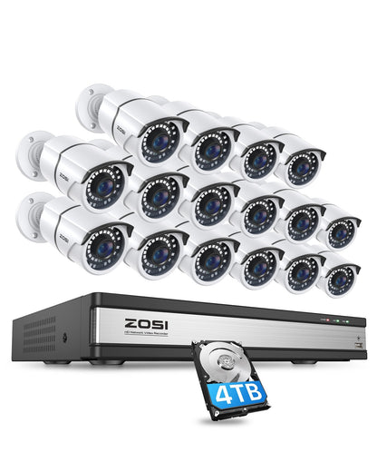 C261 5MP Security Camera System + 4K 16CH PoE NVR + Up to 16 Cameras+ 4TB HDD Zosi