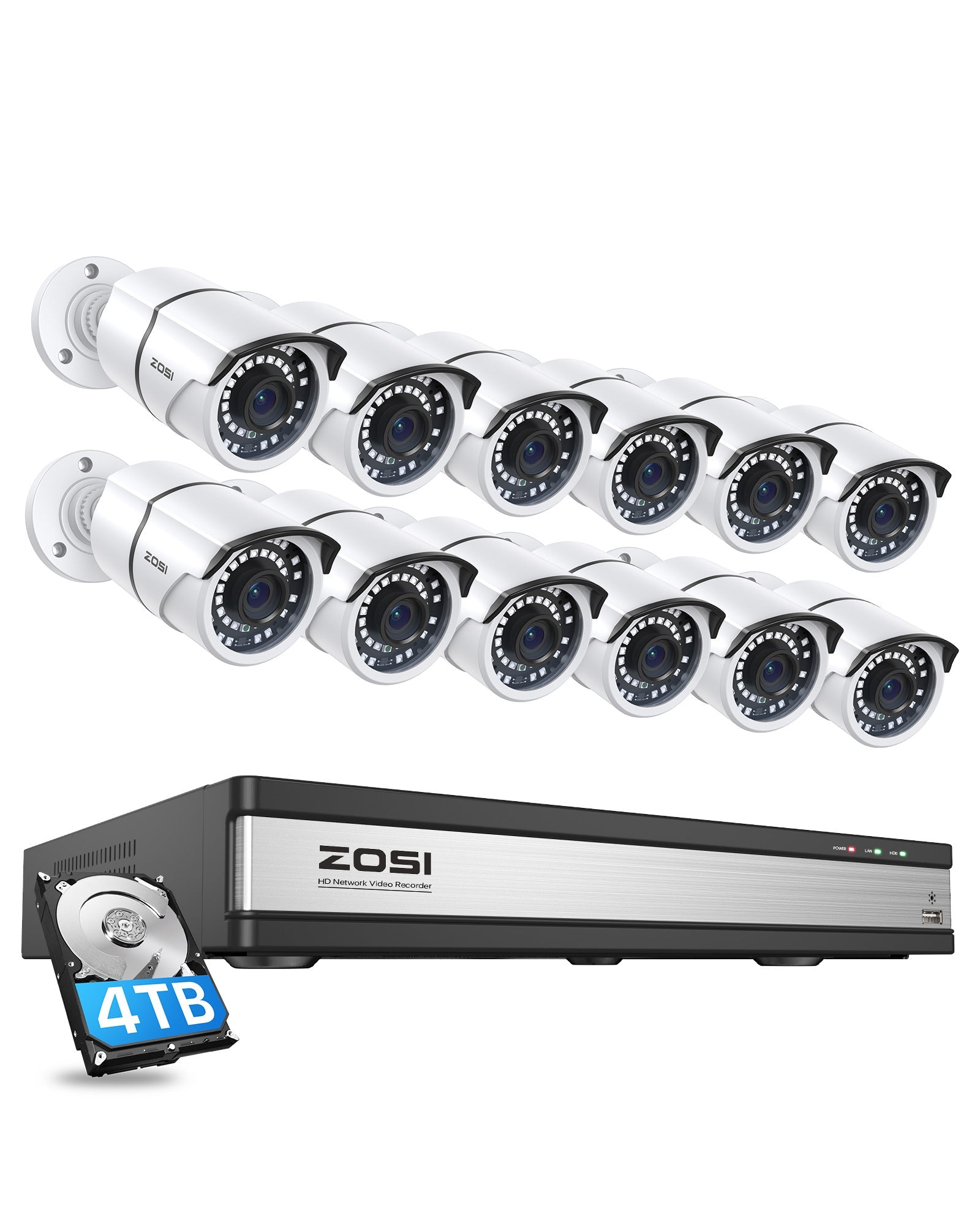 C261 5MP Security Camera System + 4K 16CH PoE NVR + Up to 16 Cameras+ 4TB HDD Zosi