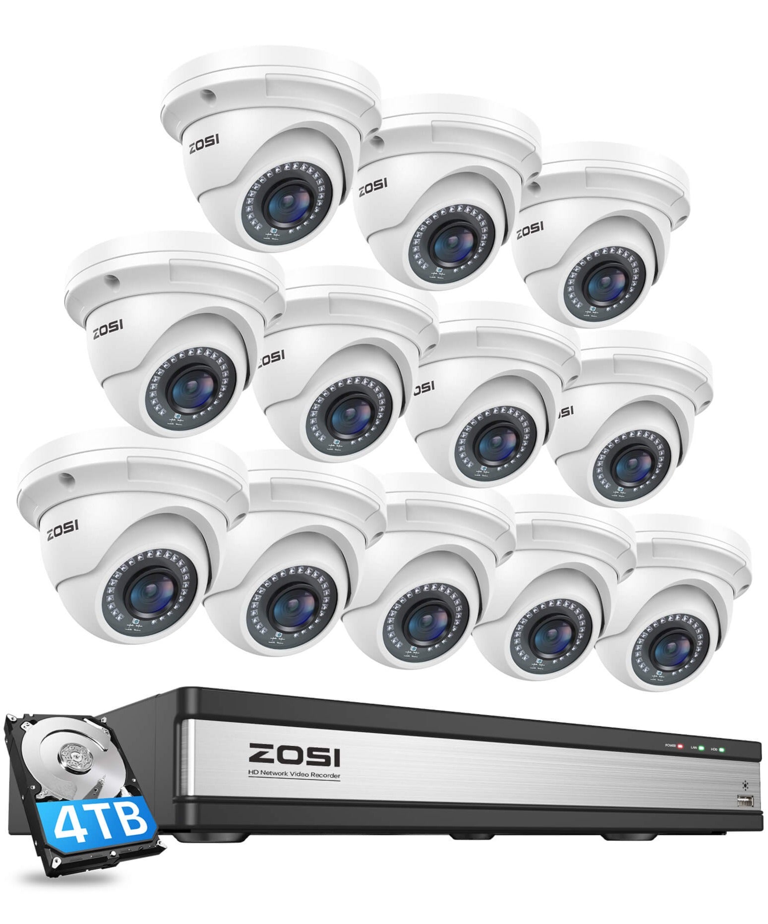 C429 5MP PoE Security System + 4K 16 Channel PoE NVR + 4TB Hard Drive Zosi