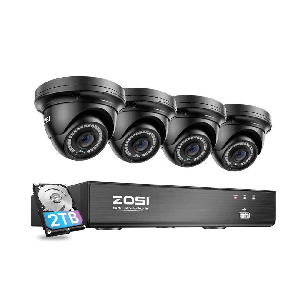 C429 5MP PoE Security System + 4K 8 Channel PoE NVR + 2TB Hard Drive Zosi
