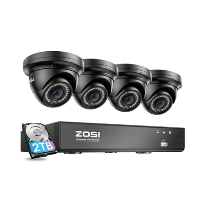 C429 5MP PoE Security System + 4K 8 Channel PoE NVR + 2TB Hard Drive Zosi