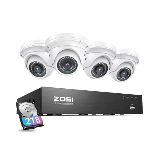 C429 5MP PoE Security System + 4K 8 Channel PoE NVR + 2TB Hard Drive Zosi