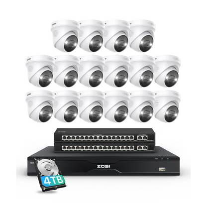 C225 32 Channel 4K PoE Security Camera System for Business + Up To 16TB HDD Zosi