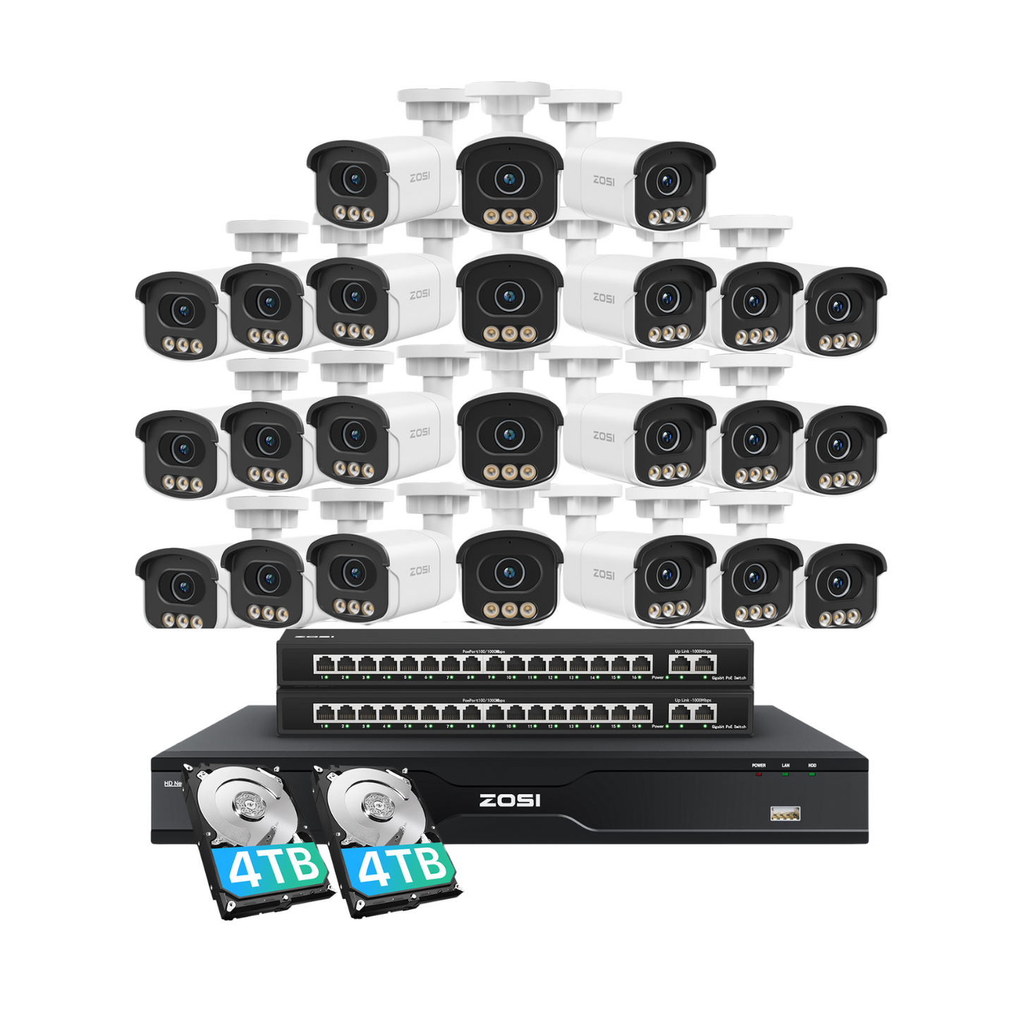 C186A 32 Channel 4K PoE Security System with True Color Night + Up To 16TB HDD