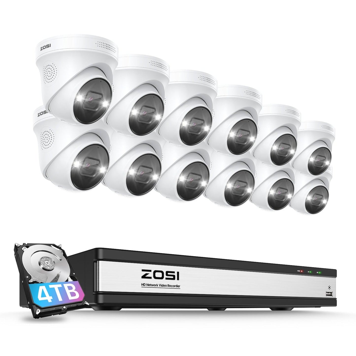 C225 5MP PoE Camera System + 4K 16CH PoE NVR + 4TB Hard Drive Zosi