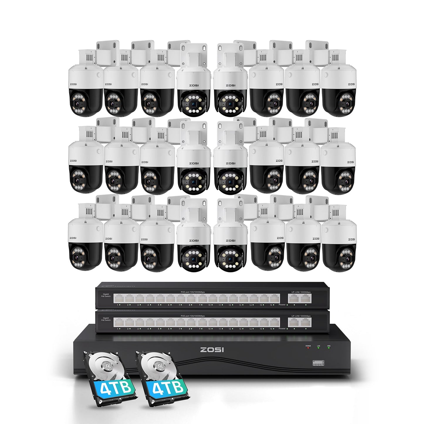 C296B 32 Channel 4K PT PoE Security Camera System for Business +Up To 16TB HDD Zosi