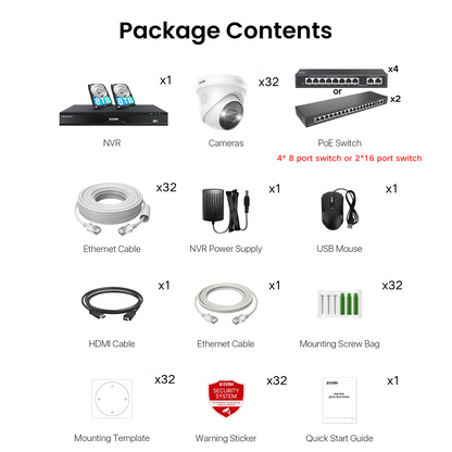 C225 32 Channel 4K PoE Security Camera System for Business + Up To 16TB HDD