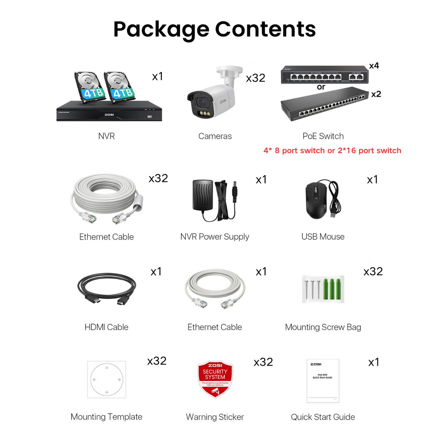C186A 32 Channel 4K PoE Security System with True Color Night + Up To 16TB HDD