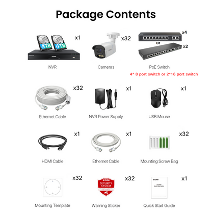 C186A 32 Channel 4K PoE Security System with True Color Night + Up To 16TB HDD