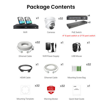 C225 32 Channel 4K PoE Security Camera System for Business + Up To 16TB HDD