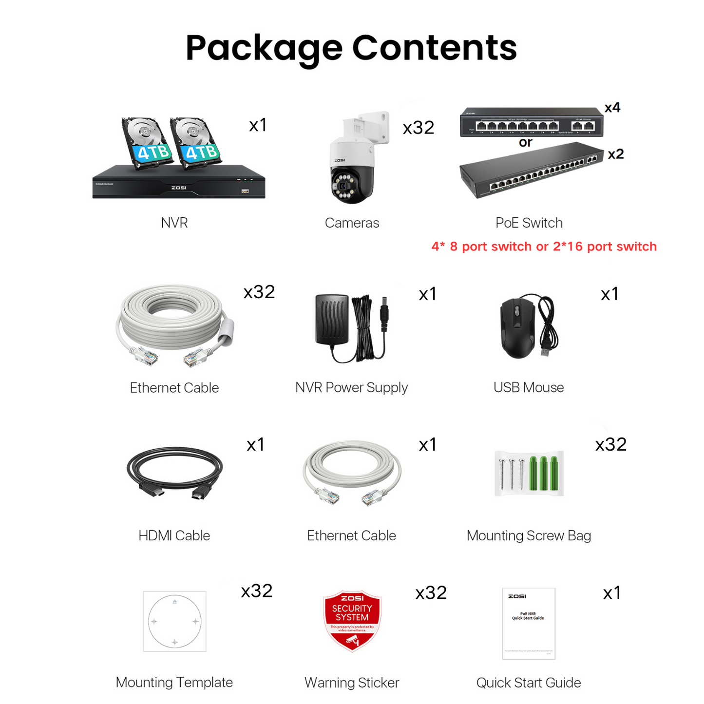 C296B 32 Channel 4K PTZ PoE Security Camera System for Business + Up To 16TB HDD
