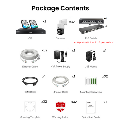 C296B 32 Channel 4K PTZ PoE Security Camera System for Business + Up To 16TB HDD