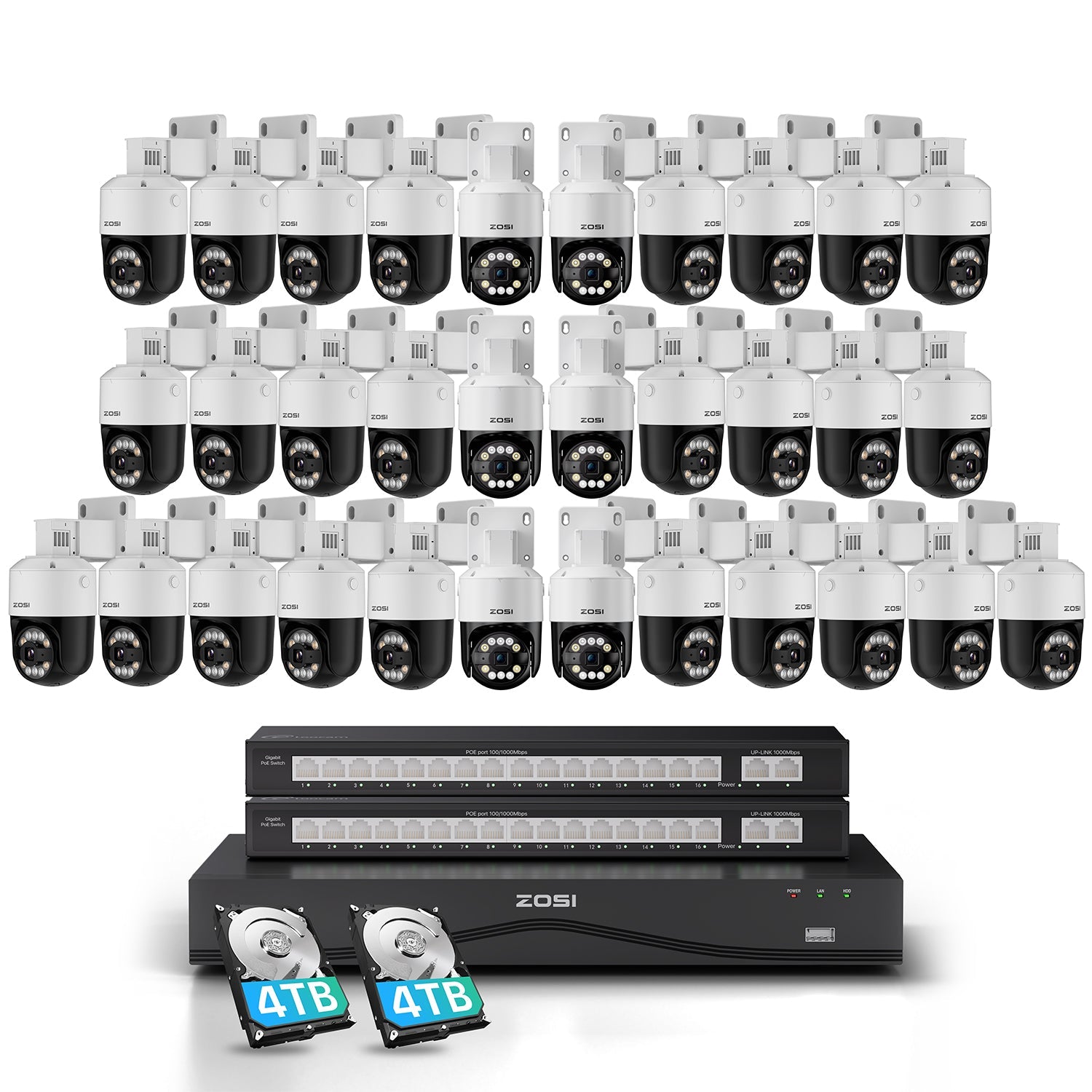 C296B 32 Channel 4K PT PoE Security Camera System for Business +Up To 16TB HDD Zosi