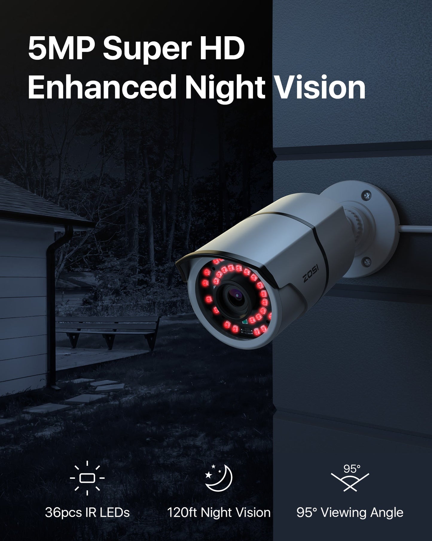 C261 5MP Security Camera System + 4K 16CH PoE NVR + Up to 16 Cameras+ 4TB HDD Zosi