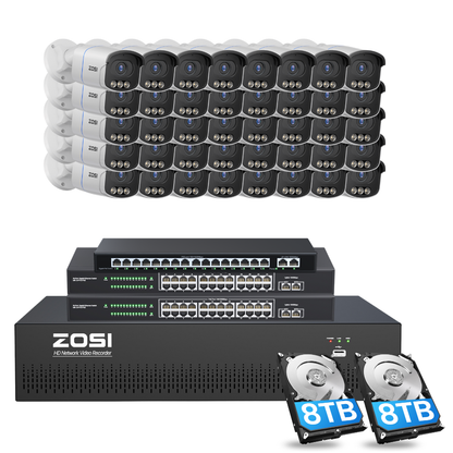 C186A 64 Channel 4K PoE Security Camera System for Business + Include 16TB HDD