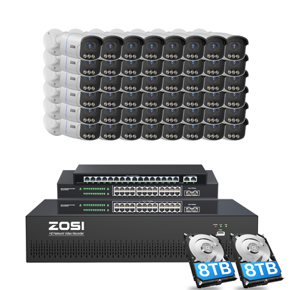 C186A 64 Channel 4K PoE Security Camera System for Business + Include 16TB HDD