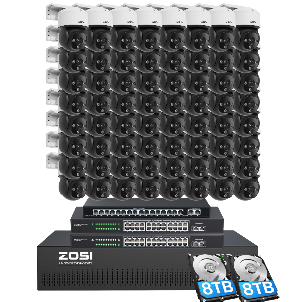 C290 64 Channel PT 4K PoE Security Camera System for Business + Include 16TB HDD