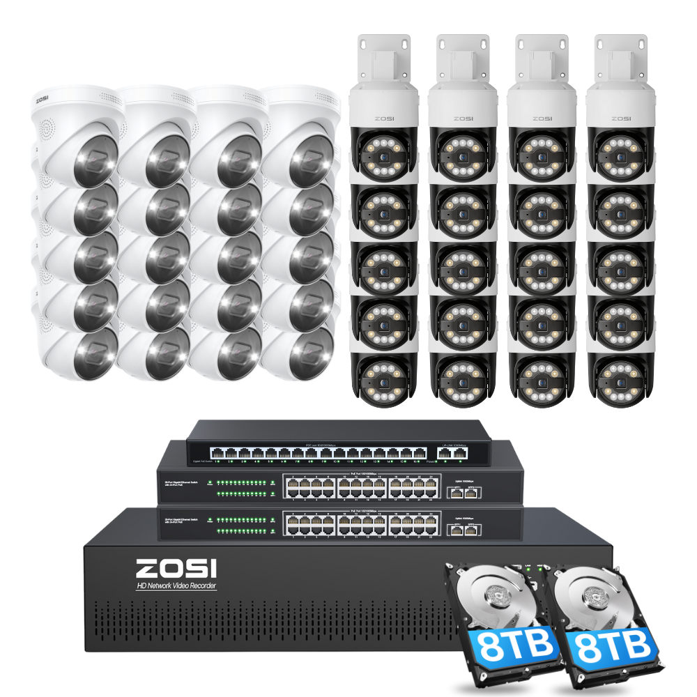 C296/C225 64 Channel PTZ 4K PoE Security Camera System for Business + Include 16TB HDD