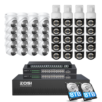 C296/C225 64 Channel PTZ 4K PoE Security Camera System for Business + Include 16TB HDD