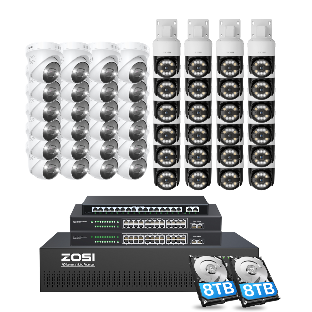 C296/C225 64 Channel PTZ 4K PoE Security Camera System for Business + Include 16TB HDD