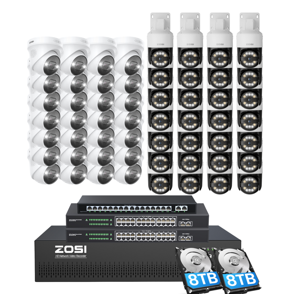 C296/C225 64 Channel PTZ 4K PoE Security Camera System for Business + Include 16TB HDD