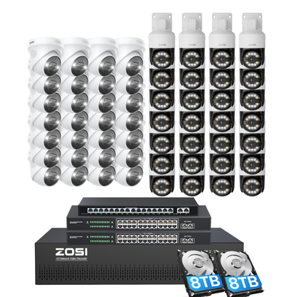 C296/C225 64 Channel PTZ 4K PoE Security Camera System for Business + Include 16TB HDD