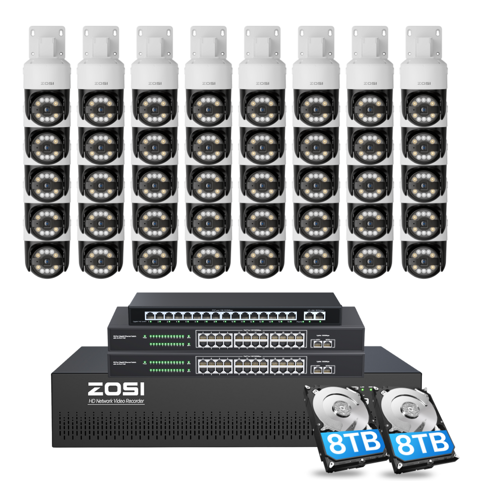 C296 64 Channel PTZ 4K PoE Security Camera System for Business + Include 16TB HDD