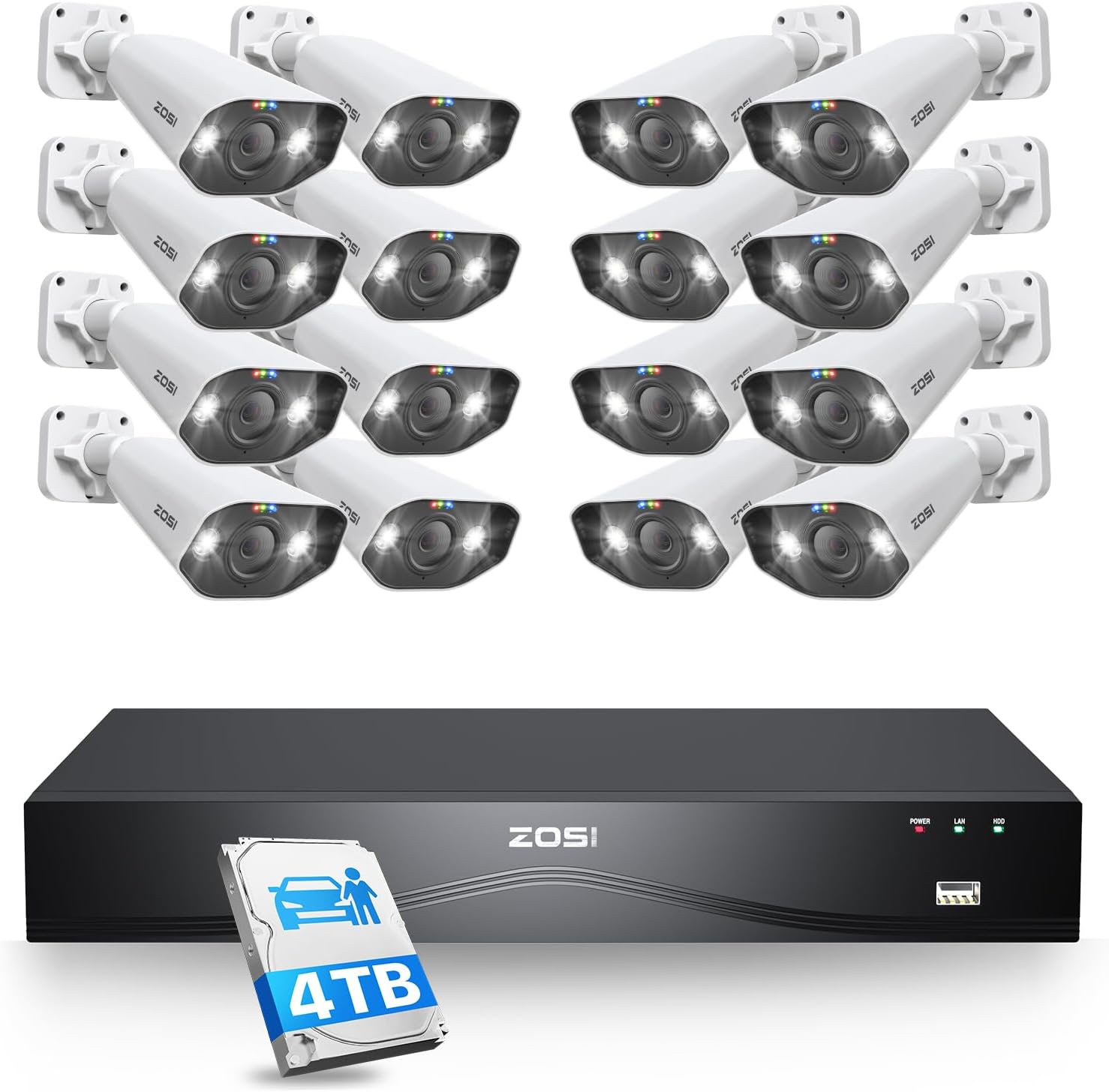C182 4K 16 Channel Security System(32 Camera Capable) + 4TB Hard Drive Zosi