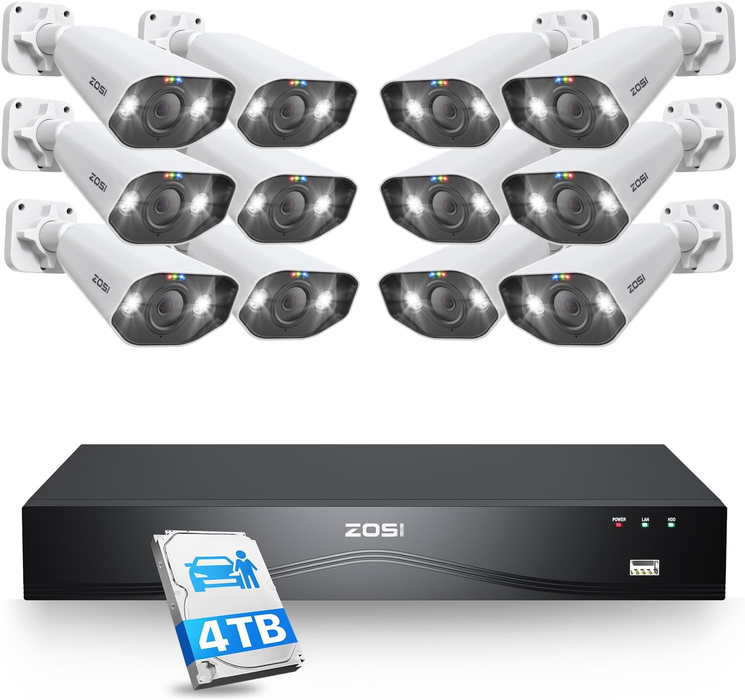 C182 4K 16 Channel Security System(32 Camera Capable) + 4TB Hard Drive Zosi