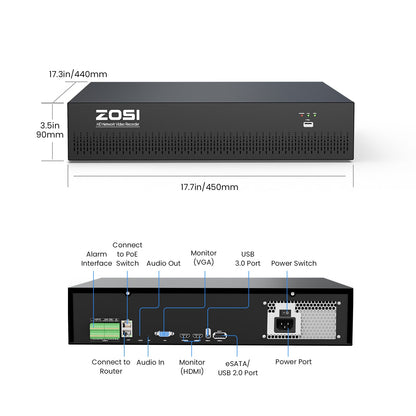 C296/C225 64 Channel PTZ 4K PoE Security Camera System for Business + Include 16TB HDD