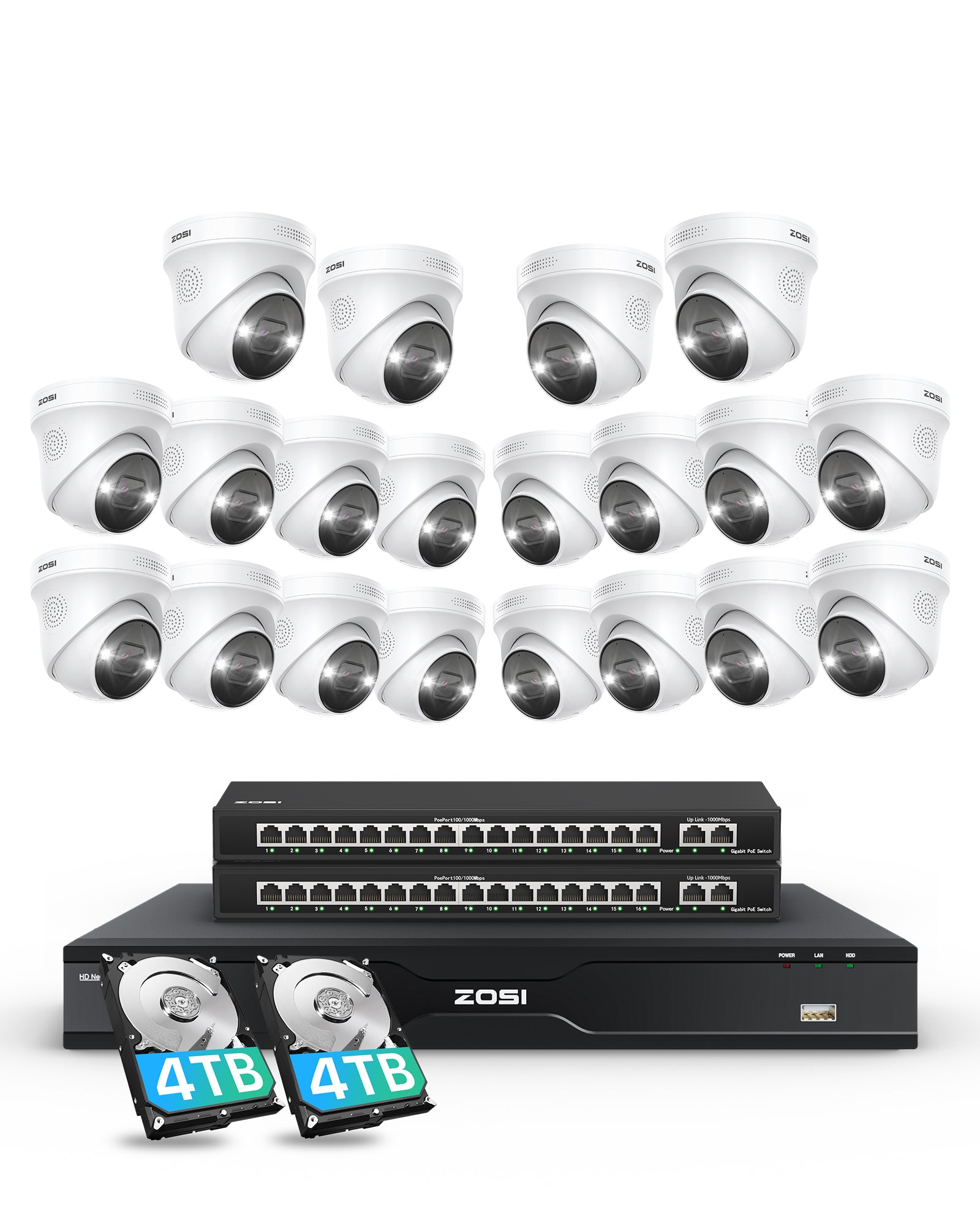 C225 32 Channel 4K PoE Security Camera System for Business + Up To 16TB HDD Zosi
