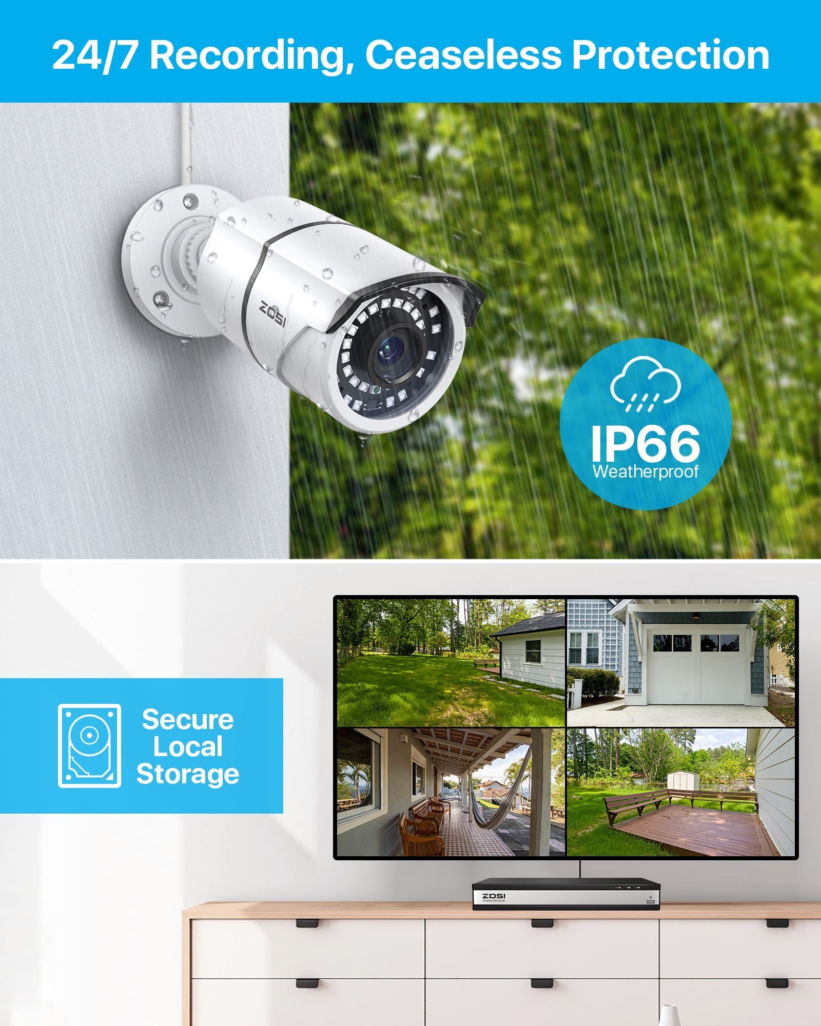 C261 5MP Security Camera System + 4K 16CH PoE NVR + Up to 16 Cameras+ 4TB HDD Zosi